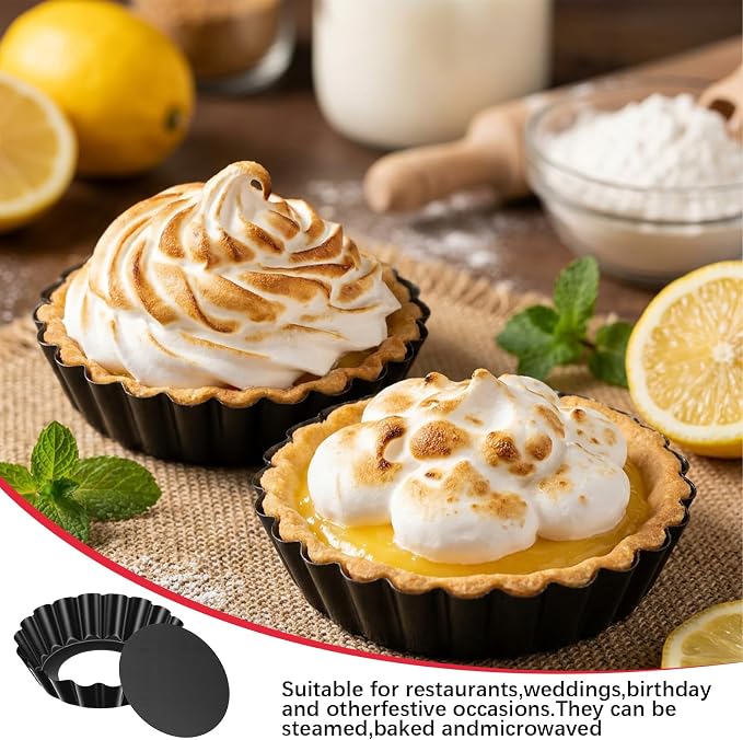 20Pcs 3 Inch Mini Tart Pan, Black Carbon Steel Egg Tart Molds with Removable Bottom Round Non-stick Deep Quiche Pan, Heavy Duty Fluted Side for Pies, Egg Tarts Mold for Baking, Mousse Cakes