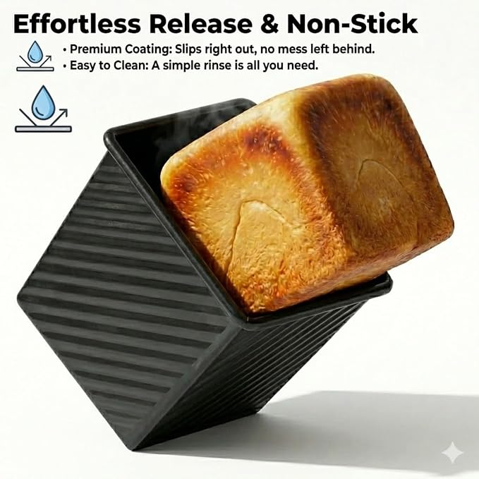 2-Pack Mini Pullman Loaf Pan with Lid, 4 Inch Nonstick Small Bread & Dessert Baking Pans, Mini Loaf Pans for Square Cakes, Pound Cake, Brownies & Individual Treats