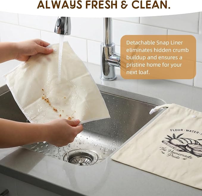 2 Pack Double-Layer Beeswax Sourdough Bread Bags, Reusable Organic Cotton Bread Bag with Detachable Beeswax Liner & Roll-top Buckle, Keeps Homemade Loaves Fresh Longer, XL Capacity | Washable linen shell