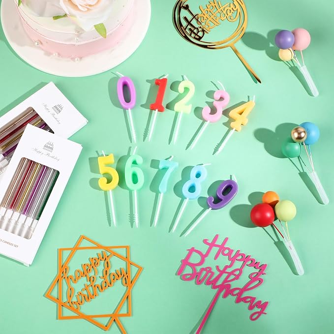 Yerliker 34 Pcs Happy Birthday Cake Toppers Decorations Birthday Candles DIY Cake Decor for Men Women Wedding Anniversary (Colorful)