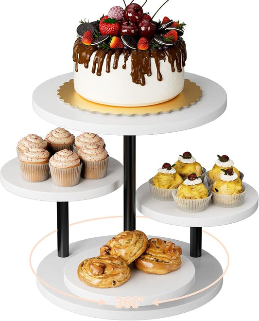 Dessert Stands for 50 Cupcakes 360°Rotating Wood Cupcake Stands Wedding Cake Stand 4 Tiered Cookie Serving Trays for Party Birthday Baby shower Afternoon Tea Dessert Table, White