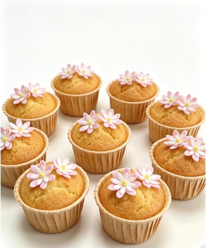 80 Count Edible Flower Cake Decorations, Small Edible Flowers, Sugar Flowers, Cakes & Cupcakes Toppers, Edible Dessert Decorations (0.8 Inch) (8 Petals Double-layer)