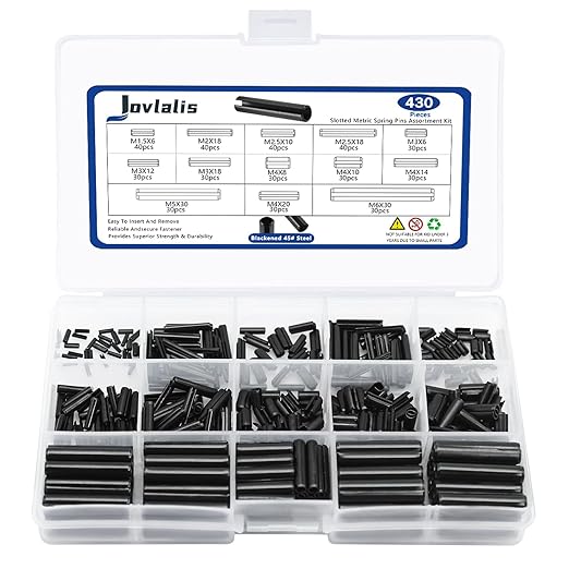 430 Pcs Roll Pin Set, Slotted Metric Spring Pins, Steel Split Expansion Pin M1.5 M2 M2.5 M3 M4 M5 M6, Spring Dowel Tension Roll Pins for Home Improvement Automotive Repair