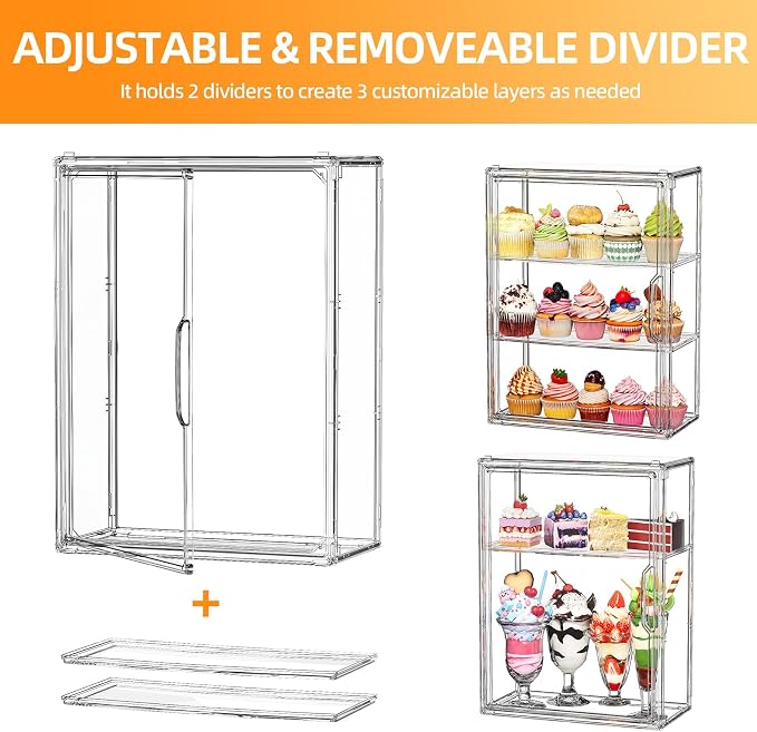 3 Tier Cupcake Stand Acrylic Cardboard Cupcake Tower Holder, Dessert Pastry Cookie Display Stand Case with Lid for Birthday Wedding Party Decoration, Large Adjustable Bread Box, M
