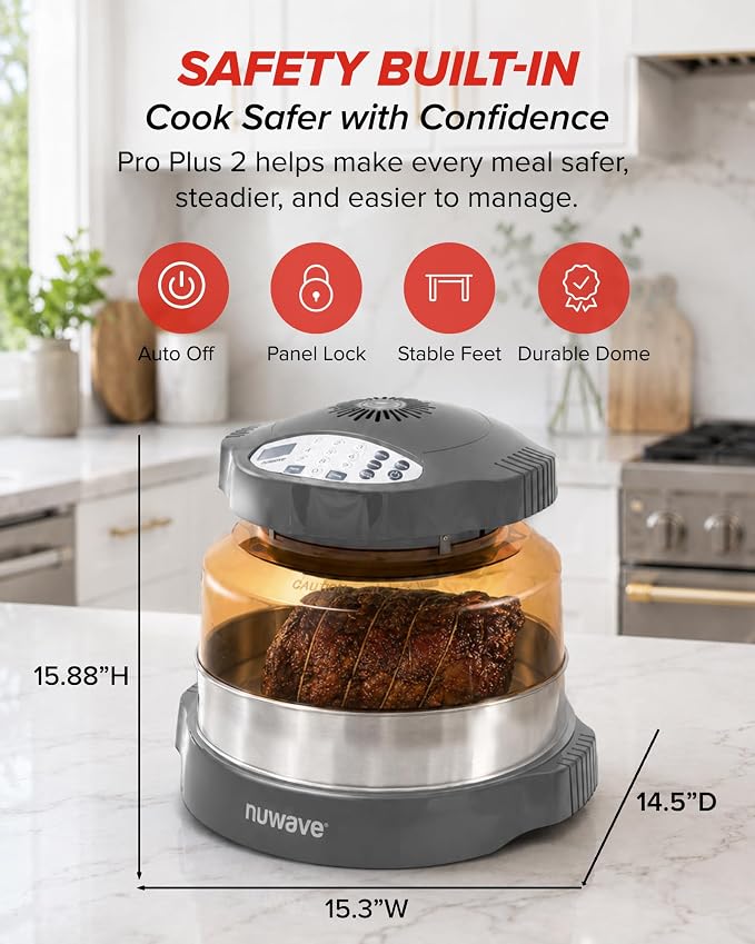 Nuwave Pro Plus 2 Countertop Infrared Oven with Stainless Steel Extender Ring, Triple Combo Cooking Power, Adjustable Temperature Control, Large Capacity Roaster, Air Fryer & Convection Oven, 20671V01