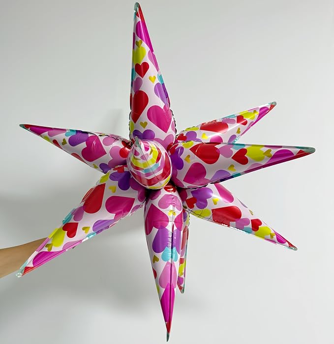 2Pcs Heart Explosion Pointed Star Foil Balloons/Love Birthday Balloons for Valentine’s Day,Romantic Parties, Weddings, New Year's Eve 2026, Bridal Shower, Birthday Decor (2Pcs Yellow)