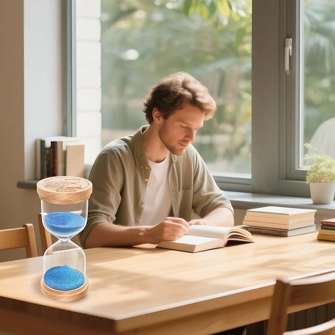 20 Minute Sand Timer Hourglass, Beech Wood Hourglass Sand Clock, Small Blue Wooden 20 Min Hour Glass, 20 Minutes Sandglass, Reloj De Arena, Classroom, Game, Kitchen, Home, Office, Decorative
