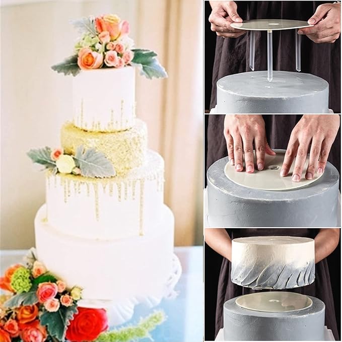 Cake Tier Supports,4 Pcs Reusable 9/12/16/20cm Cake Boards and 12 Pcs Cake Dowel Rods for Tiered Cake Construction and Stacking