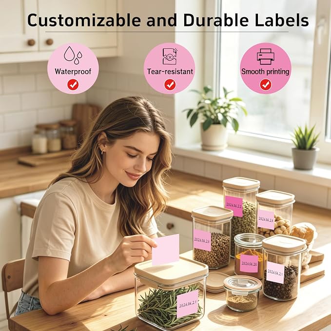 2"x2" 500pcs Square Thermal Labels, Pink Stickers for Thermal Printer | Waterproof, Multi-Color, Gradient Pink, Oil-Proof, BPA-Free, Strong Adhesive, DIY Logo, Compatible with Munbyn/Rollo/Zebra