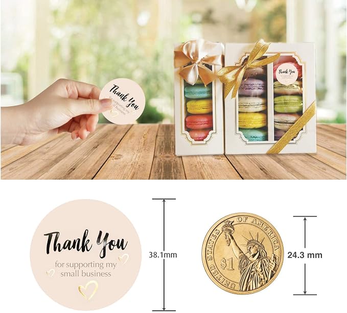 EasyKart Labels 4000 Pcs Thank You Stickers Rolls, 1.5 Inch Round | Gold Foil Thank You Seal Stickers | Pastel Peach Color with UV Effect