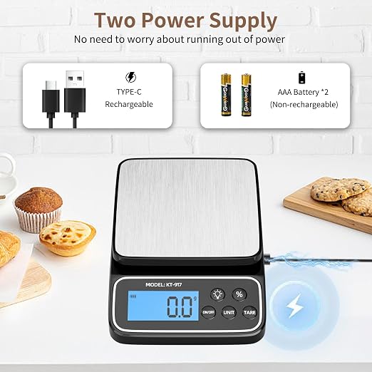 SEMIER Food Scale, Digital Kitchen Scale, 5kg/11lb Baking Scale for Precise Weight Measuring and Portion Control with% Percentage Function, USB Rechargeable, Stainless Steel Pan