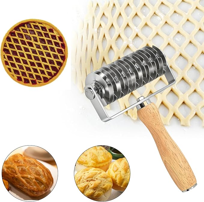 Pastry Lattice Roller Cutter,Stainless Steel Pie & Pizza Pastry Roller maker for Pastry Dough,Pizza Bread and Beef Wellington,Pie Crust Cutter for Even Decorative Crusts,Baking Gift for Home Bakers