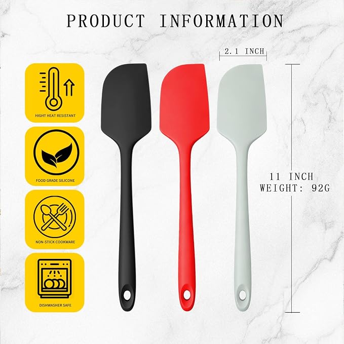 Silicone Spatula,Rubber Spatulas,600°F Heat resistant Baking Spatula, Cooking,Scraping,and Mixing, Non Stick Kitchen Utensils, BPA Free (3 PCS 11 INCH)