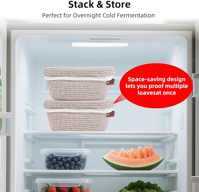 Stackable Cotton Banneton Proofing Basket Set, With Pro Sourdough Aliquot Jar for Rise Tracking – 2 x 10 inch Oval Bread Basket, Sourdough Baking Tools for Artisan Bread Makers
