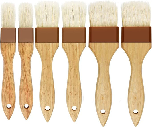 6 Pieces Pastry Brushes Basting Oil Brush for Cooking with Boar Bristles and Beech Hardwood Handles for Spreading Butter Cooking Baking BBQ Oil Brush(1 inch, 1.6 inch, 2inch)