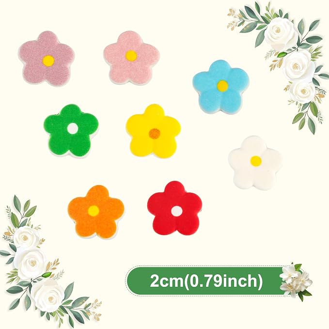 Edible Flowers Icing Decoration 32 Count Blossoms Royal Icing Decorations Daisy Sugar Wedding Flowers Sprinkles for Baking Cupcakes Ice Cream Waffles Cookies Birthday Cake (8 color)