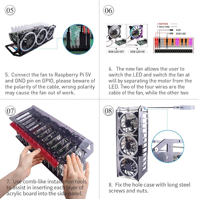 GeeekPi Cluster Case for Raspberry Pi - Stackable 12-Layer Rack With Cooling Fan 120mm RGB LED 5V for Raspberry Pi 4B/3B+/3B/2B/B+ and Jetson Nano