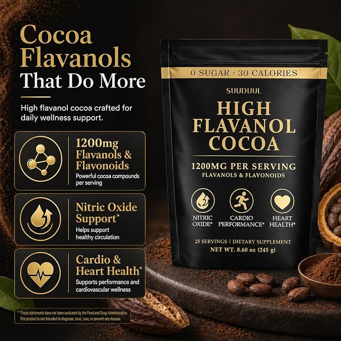 High Flavanol Cocoa Powder 245g, 1200mg Cocoa Flavanols & Flavonoids Per Serving with 600mg Epicatechin, 10X Concentrated Cocoa Extract, Premium Cocoa Powder for Daily Use