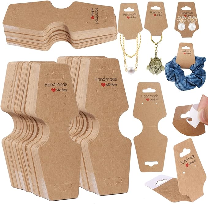200PCS Bracelet Display Cards Necklace Holder Cards Self Adhesive Jewelry Packaging Selling Card for Small Business (Brown, 1.8x4.7 inches)