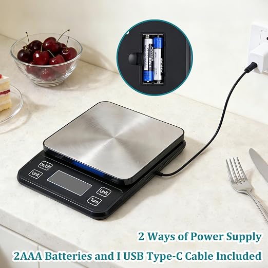 Kitchen Scale 11lb, Waterproof Digital Food Scale with Type-C Charging & Batteries, High Precision Gram and Ounces Scale, 304 Stainless Steel for Weight Cooking, Baking