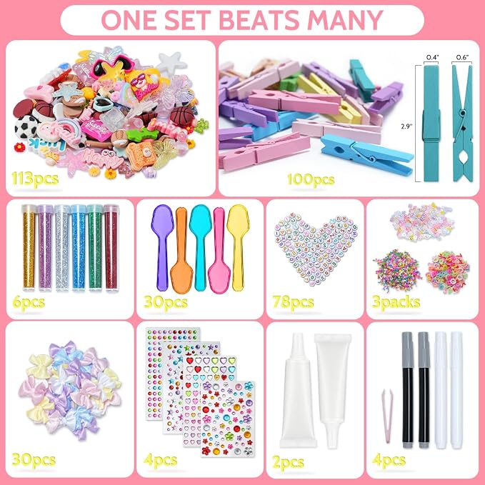 Cheer Pins, 100 pcs Clothes Pins Wooden & 350+ pcs Charms Kit, Team Diy | Wider Variety of Accessories, Fit Team of 20+People, Fade-resistant Charms, Cheer Pins for Cheerleaders, Craft, Decoration