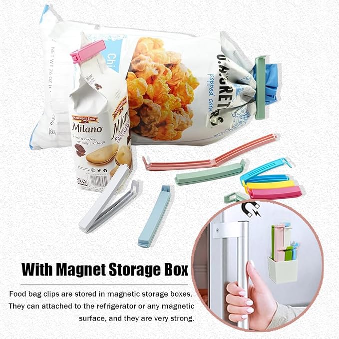 Ouliget Magnetic Refrigerator Sealing Clip,Chip Clips with Magnet Storage Box Fridge Magnets,Magnetic Wall Container Food Freshness Bag Clip for Kitchen Home,9Pieces