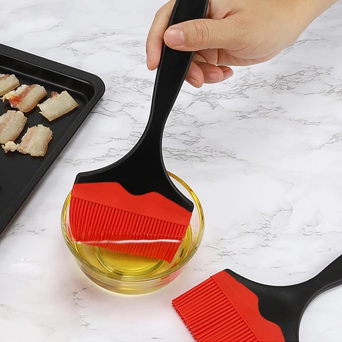 2 Pack Silicone Basting Brush, Large Wide Cooking Brush for Oil, Butter & Sauce, Heat Resistant Non-Shed BBQ Pastry Brush for Grilling, Baking, Dishwasher Safe (Red)