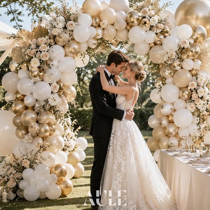 AULE Champagne Gold Balloon Arch Kit 155Pcs Gold White Beige Balloons Garland for Wedding Birthday Graduation Anniversary Gender Reveal Baby Shower Theme Party Decoration