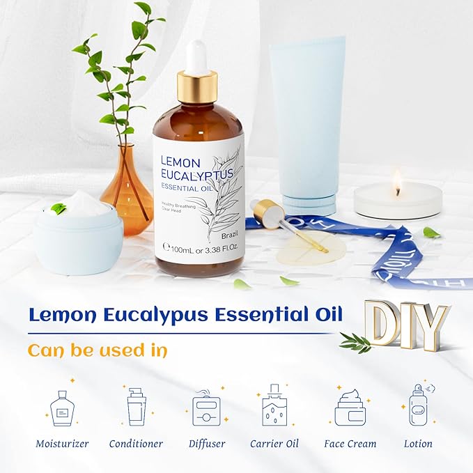 HIQILI Lemon Eucalyptus Oil, for Spray, Diffuser, Indoors, Outdoors, Garden, Yard - 3.38 Fl Oz