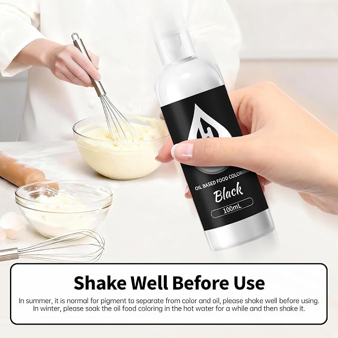 Black Oil Based Food Coloring for Chocolate – Herbeklab 100ml Professional Concentrated Oil Food Dye for Candy Melts, Chocolate, Cake Pops, Strawberries & Baking