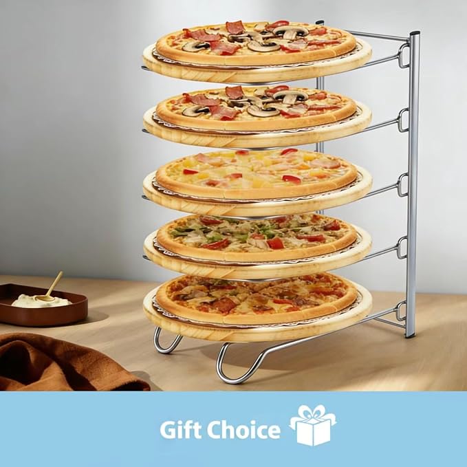 Pizza Rack, 5 Tier Stainless Steel Pizza Pan Riser, Compact Design for Easy Storage, 10.43" L x 8.52" W x 13" H