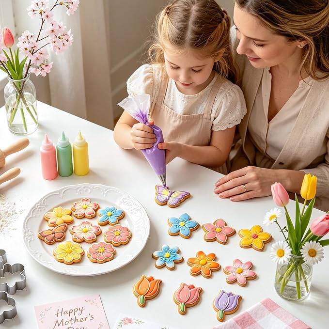 Flower Cookie Cutter Set 6Pcs Flower Shaped Cookie Cutters with Daisy Tulip Cherry Blossoms Butterfly floral Shapes Baking Tools for Home Baking Biscuit Fondant Molds Party Favors