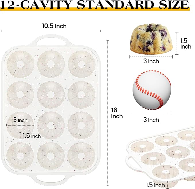 3 Inch Silicone Mini Fluted Tube Cake Pans with Metal Reinforced Frame, 12-Cavity Mini Flan Molds, Non-stick Silicone Baking Mold (2 Pc)