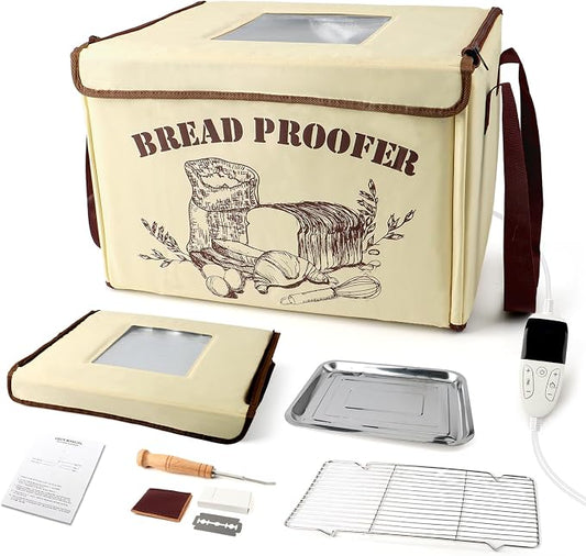 Folding Bread Proofing Box with 50-113℉ Temp Control, Large Dough Proofing Box with 3-Side Heating Precise Control 48H Timer, Metal Rack & Tray for Sourdough, Bread Baking, Yogurt, Pizza, Kombucha