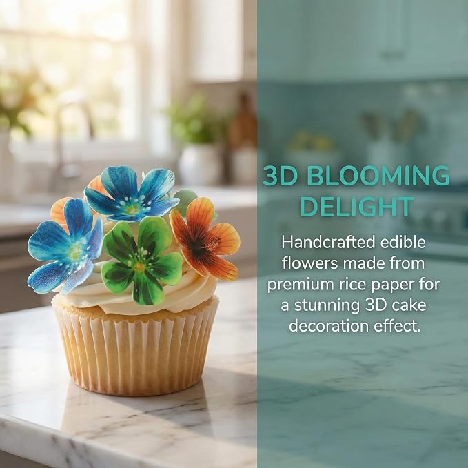 Set of 30 Edible Cupcake Toppers Christmas Cake Topper Wedding Cake Birthday Party Food Decoration Mixed Size & Colour (Flower)