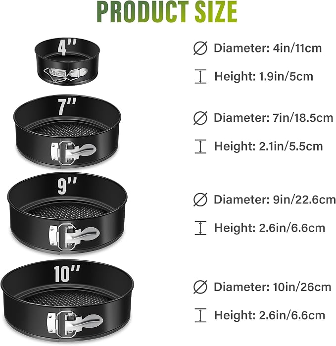 Vakoo 4+7+9+10 Inch Springform Pan - Nonstick, Leakproof Cheesecake Pan for Baking, Easy Release, No Parchment Paper Needed, Set of 4
