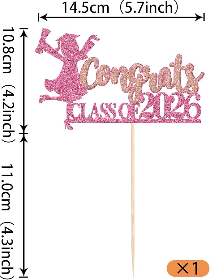 1 Pack Congrats Class of 2026 Cake Toppers Graduation Girl Cake Picks Glitter 2026 Graduation Cake Decorations for Theme High School Girls Graduate Cake Decorations Party Supplies Pink 1