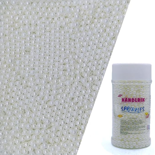 Edible White Pearl Sugar Sprinkles Candy 4mm Mini Pearls Cake Decorations Cupcake Toppers Cookie Decorating Perfect for Wedding Party Valentine Halloween Christmas Supplies 3OZ