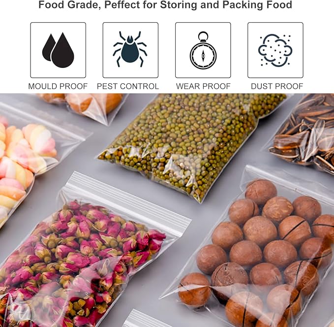 4''x 6'', (Pack of 100) 2 mil Thick Clear Plastic Reclosable Zip Poly Bags with Resealable Lock Seal Zipper for Photo, Jewelry, Bakery, Treats, Travel, Storage, Packaging & Shipping