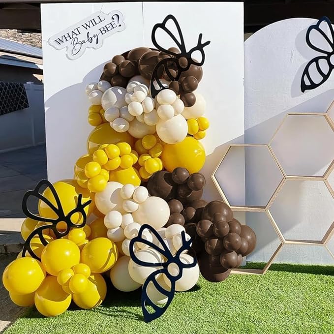 Yellow Brown White Balloon Garland Arch Kit, 160Pcs Latex Balloons Different Size 18 12 10 5 inch for Birthday Bridal Baby Shower Gender Reveal Wedding Retirement Party Decorations