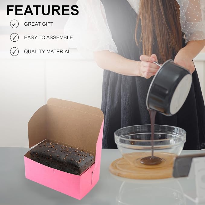 MT Products Pink Pastry Boxes 8" x 5" x 3.5" - Kraft Bakery Boxes No-Window (Pack of 25) - Made in USA