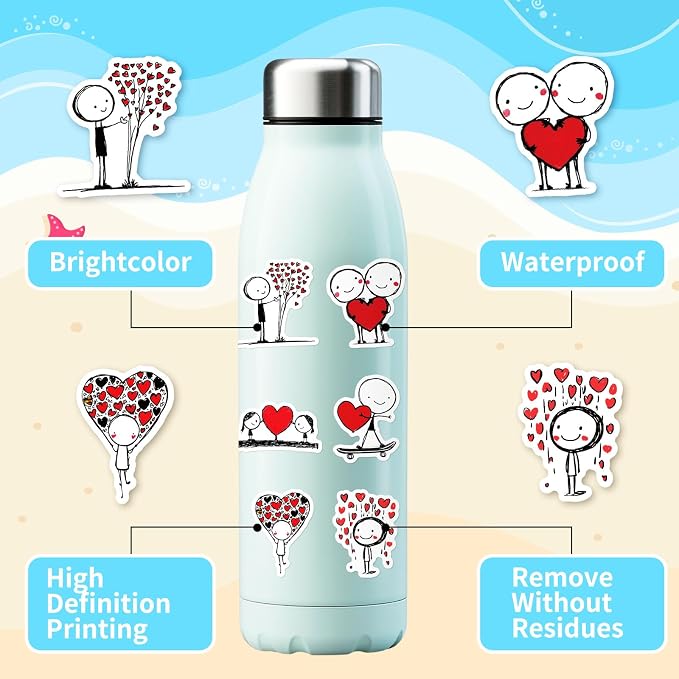 100pcs Cartoon Funny Love Stickers, Graffiti Anime Waterproof Stickers Pack for Laptop, Kindle, Journal, Scrapbook, Photo Album, Water Bottle, Skateboard, Luggage, Cute Line Art Character Decals