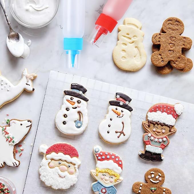 Cookie Icing Bottles, 6 Squeeze Applicator Bottles, 2 each (1, 2 and 4 ounces), Royal Icing Tools, Cake Sugar Cookie Decorating Supplies, Food Coloring, Frosting, Pancake Arts and Crafts Kit