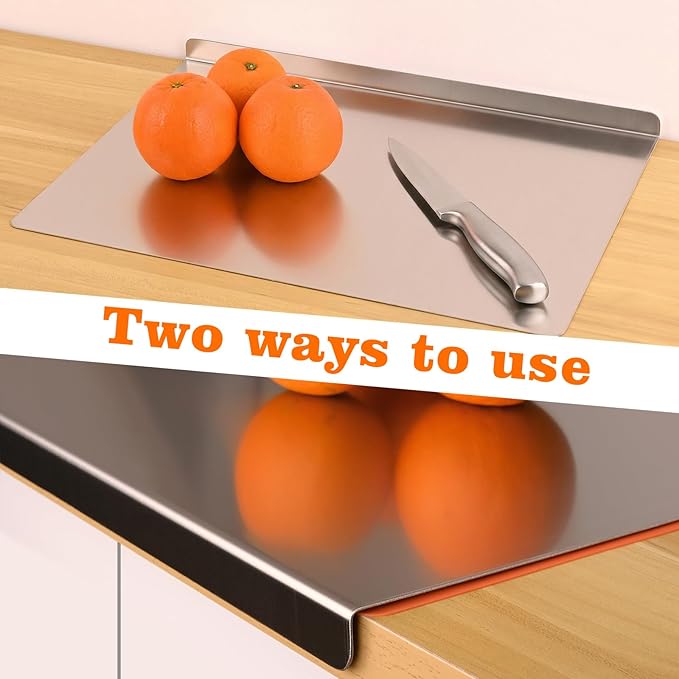 HUAKENER Large Stainless Steel Cutting Boards for Kitchen, Cutting Board with Counter Lip, Cutting Board with Silicone Mat for Meat, Fruits, Vegetables, Bread (19.7 x 15.7 Inch)