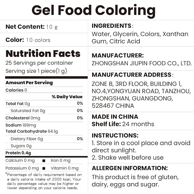 Gel Food Coloring 10 Colors, E-Kongton Food Coloring Gel Cake Color Set,Vibrant Icing Colors Flavorless Edible Foods Dye for Baking Icing Fondant Cake Decorating Clay DIY Supplies Kit .35 Fl. Oz(10ml)