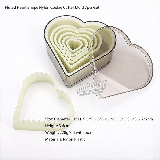 Multi-Shape Nylon Cookie Molds Round Square Star Plastic Geometry Biscuit Cutter Dough Mousse Bread Slicer DIY Bakery Utensils (Fluted Heart)