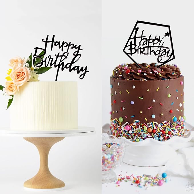 6-Pack Black Birthday Cake Topper Set, Double-Sided Shiny Black, Acrylic Happy Birthday Sign Cake Toppers/Cupcake Toppers, Party Decorations Supplies for Cool Guy.
