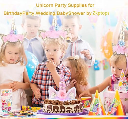 Unicorn Cake Topper Birthday Party Supplies Cute Handmade Cake Decoration Pink Unicorns Horn Cake Topper Decorations for Girls First Birthday Cake Accessories with Eyelashes, 5.8 Inch