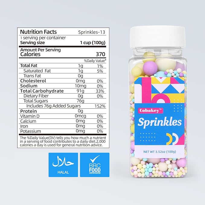 Sprinkles for Cake Decorating 3.5 Ounce Colorful Sugar Pearls Mixing Sizes, Edible Sprinkles for Cookie Decorations, Cupcake Topper, Ice Cream, Candy, Chocolate for Party Celebrations