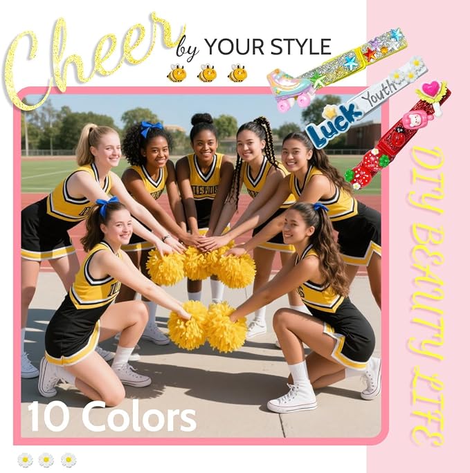 Cheer Pins for Cheerleaders, 100 Pcs Team Spirit Clips Making Kit, Wooden | 250+ Pcs Mini Resin Charms, Bows, Beads, Stickers, Fade-resistant, Ideal for Team Activities, Backpack Deco, Gift Giving